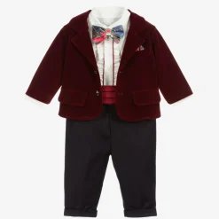 Boys Navy Blue & Red Velvet Suit