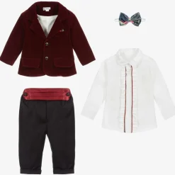 Boys Navy Blue & Red Velvet Suit