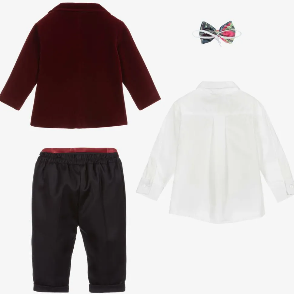 Boys Navy Blue & Red Velvet Suit