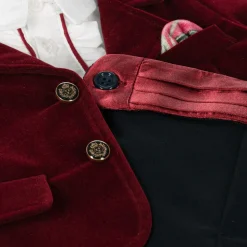 Boys Navy Blue & Red Velvet Suit