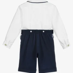 Boys Navy Blue & White Cotton Buster Suit