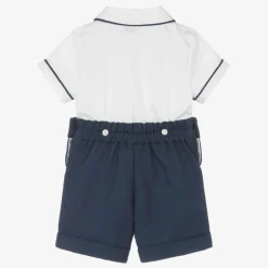 Boys Navy Blue & White Cotton Buster Suit