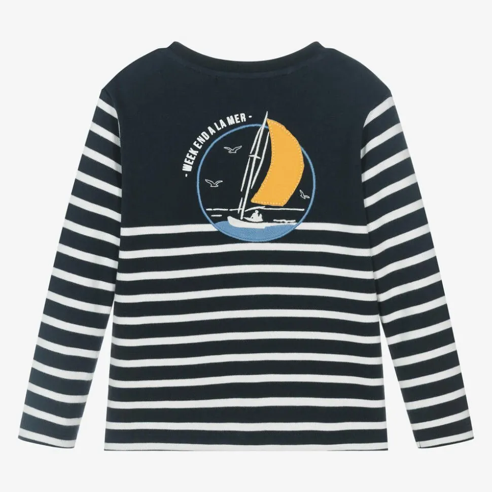 Boys Navy Blue & White Striped Cotton Top