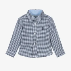 Boys Navy Blue Check Cotton Shirt