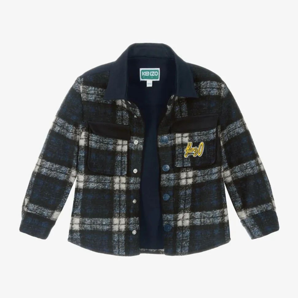 Boys Navy Blue Check Shacket