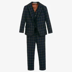 Boys Navy Blue Check Suit