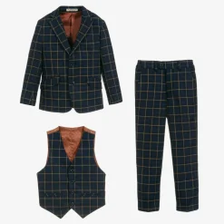 Boys Navy Blue Check Suit