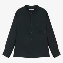 Boys Navy Blue Collarless Shirt