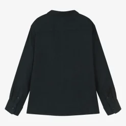 Boys Navy Blue Collarless Shirt