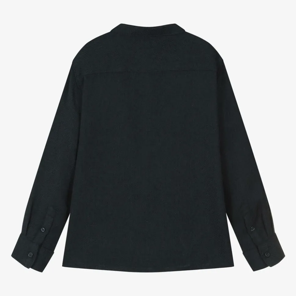 Boys Navy Blue Collarless Shirt