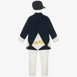 Boys Navy Blue Cotton & Satin Suit