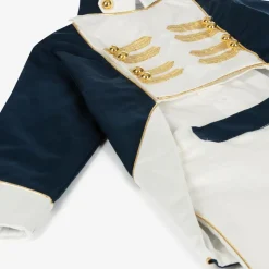 Boys Navy Blue Cotton & Satin Suit