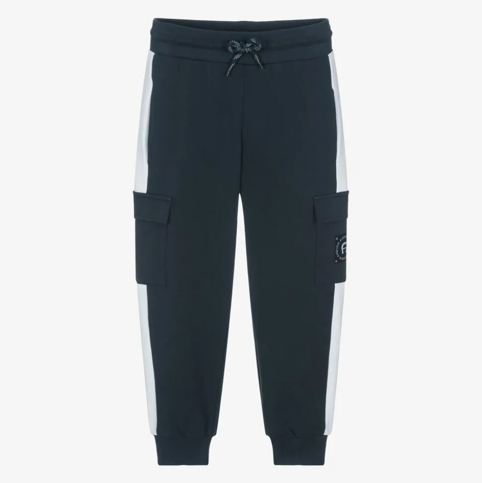 Boys Navy Blue Cotton Cargo Joggers