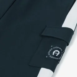 Boys Navy Blue Cotton Cargo Joggers