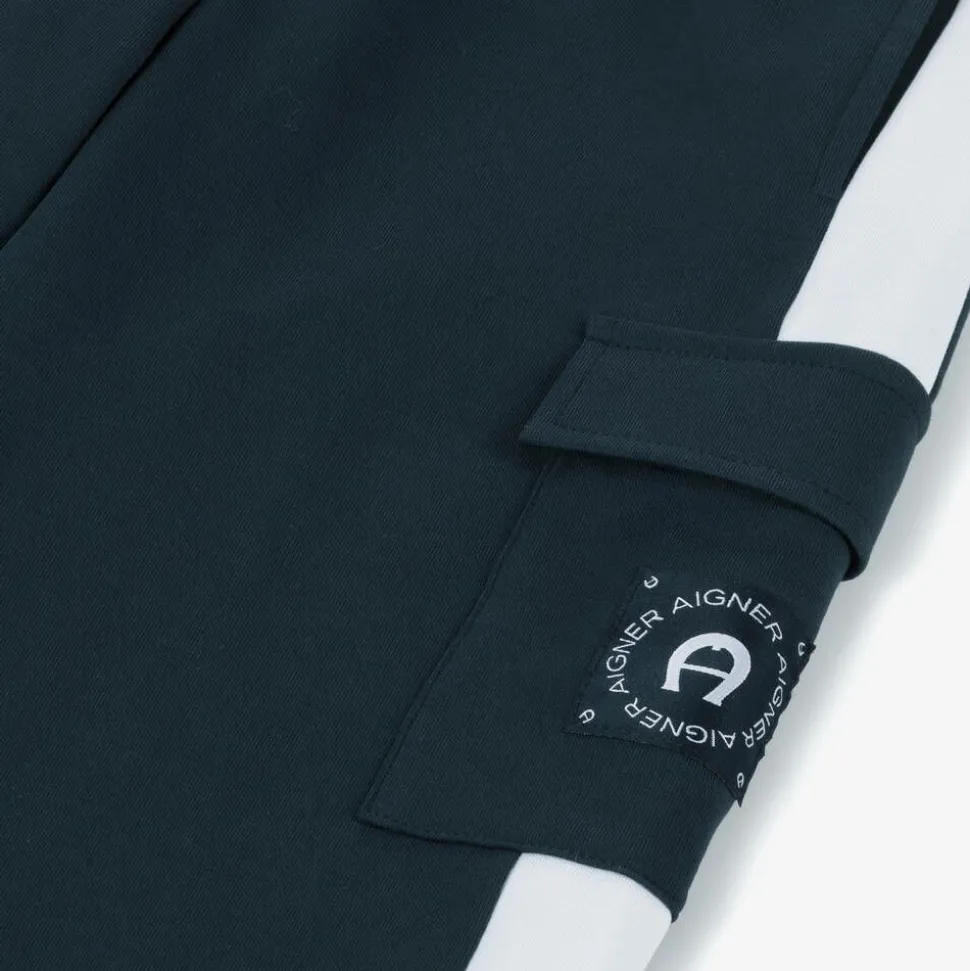 Boys Navy Blue Cotton Cargo Joggers