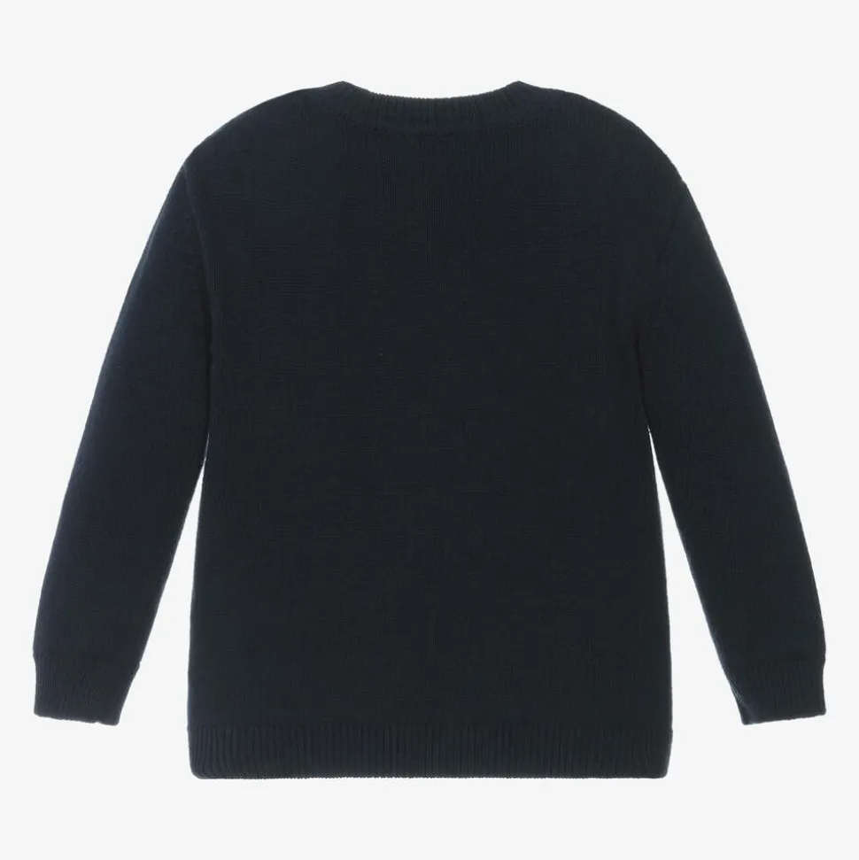 Boys Navy Blue Cotton Knit Sweater