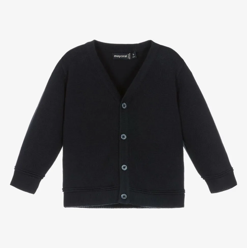 Boys Navy Blue Cotton Knit Cardigan