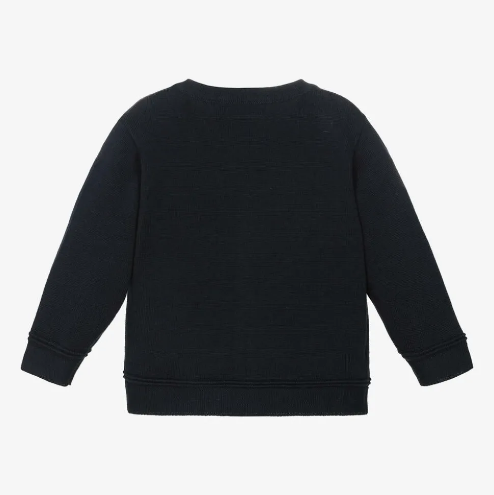 Boys Navy Blue Cotton Knit Cardigan