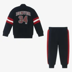 Boys Navy Blue Cotton Varsity Tracksuit