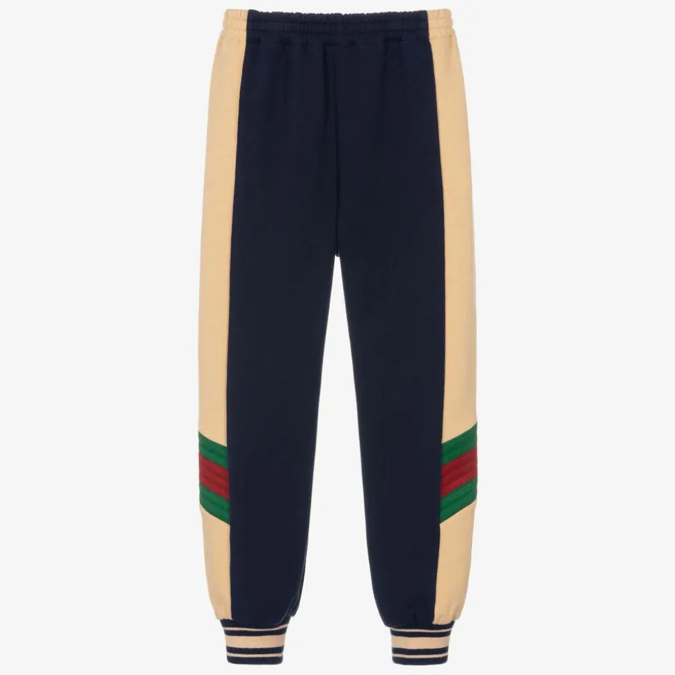Boys Navy Blue Cotton Web Joggers