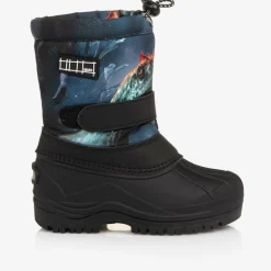 Boys Navy Blue Dinosaur Snow Boots