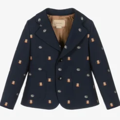 Boys Navy Blue Double G Wool Blazer