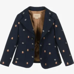 Boys Navy Blue Double G Wool Blazer