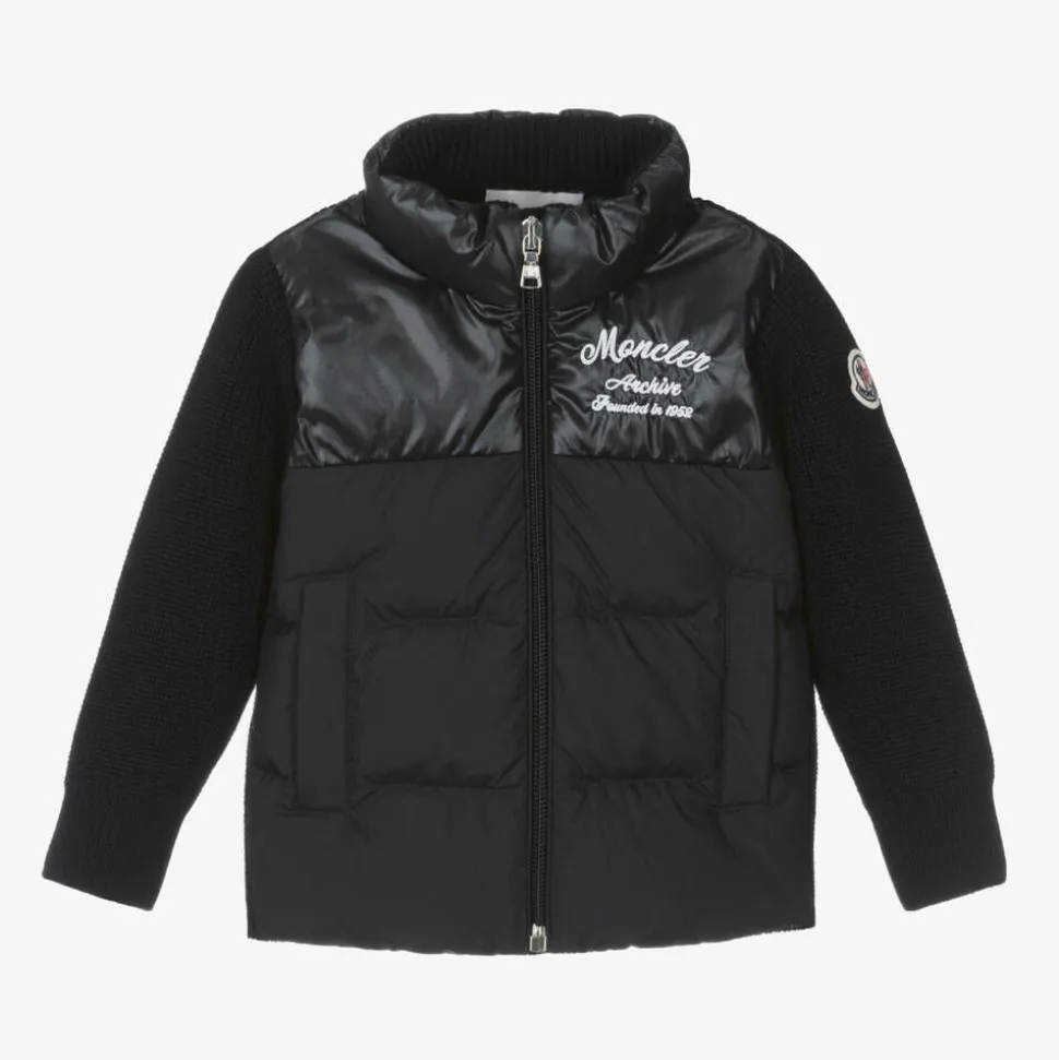 Boys Navy Blue Down Padded Knit Cardigan