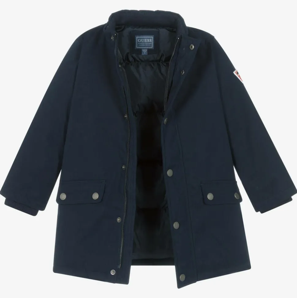 Boys Navy Blue Down-Filled Parka Coat