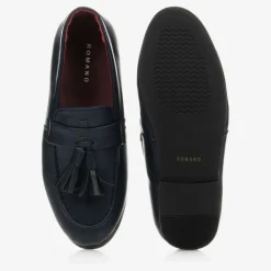 Boys Navy Blue Faux Leather Loafers