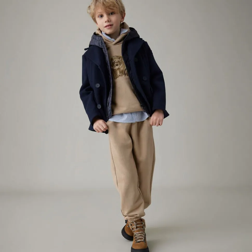 Boys Navy Blue Felted 2-in-1 Coat