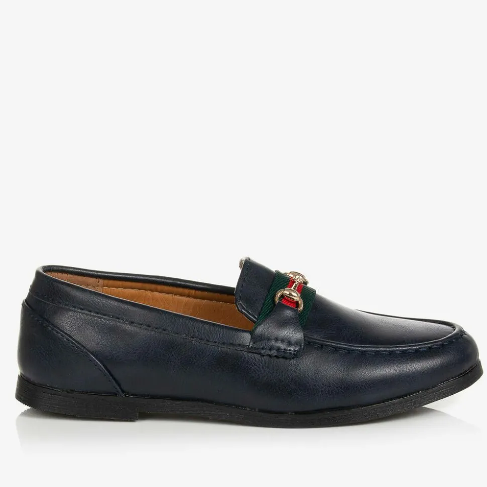 Boys Navy Blue Horsebit Loafers