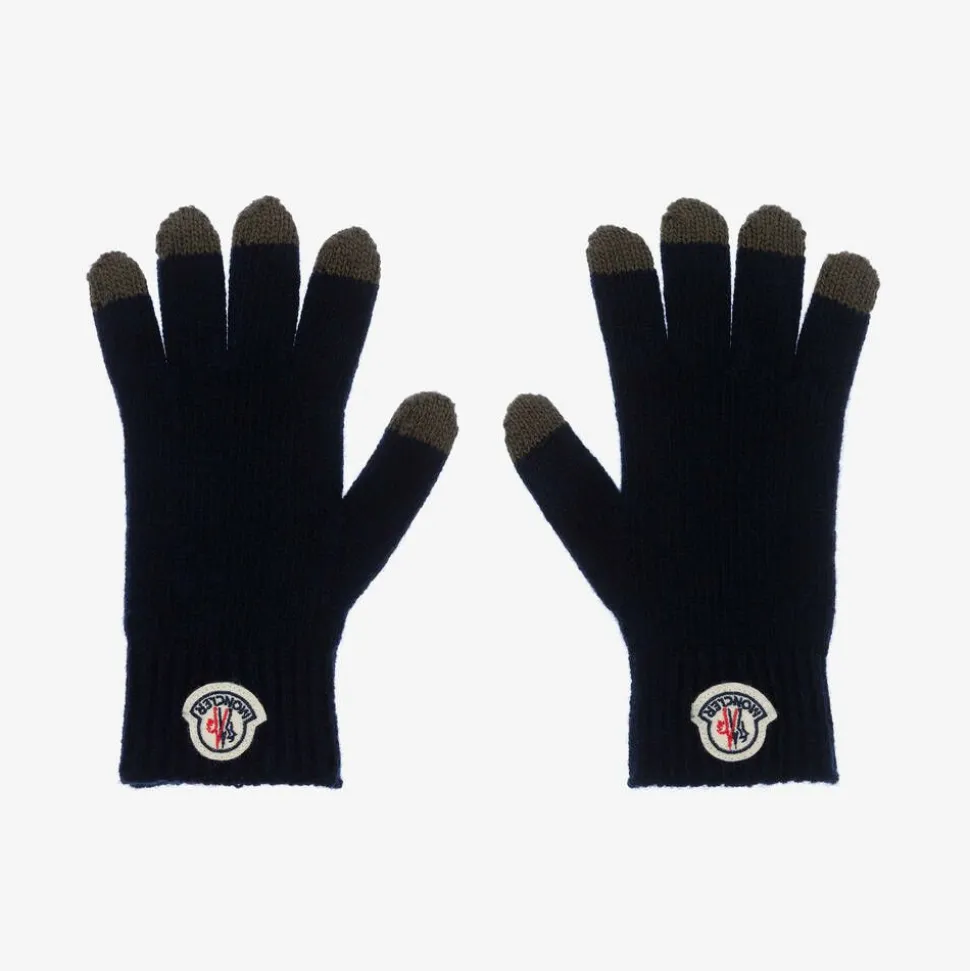Boys Navy Blue Knitted Wool Gloves