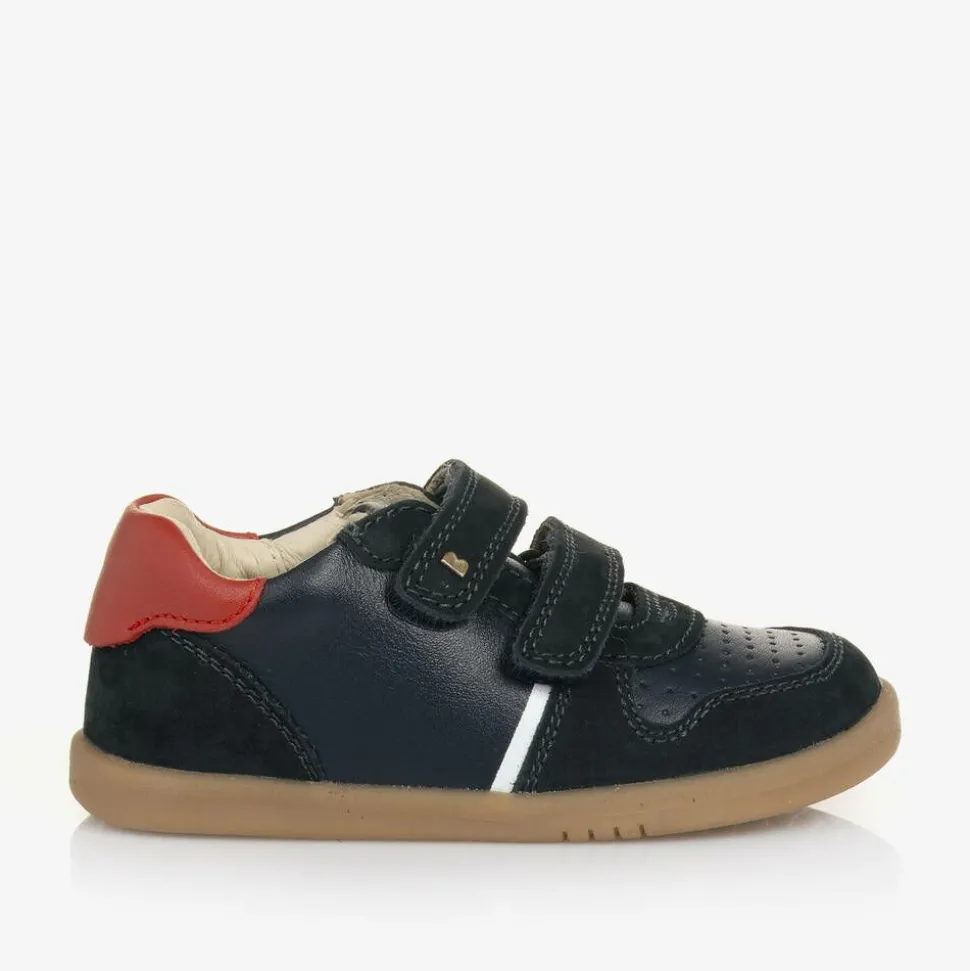 Boys Navy Blue Leather Trainers