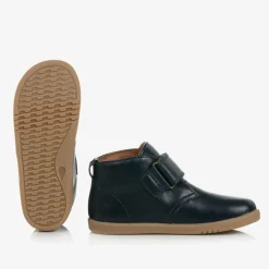 Boys Navy Blue Leather Velcro Boots