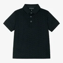 Boys Navy Blue Logo Pattern Polo Shirt