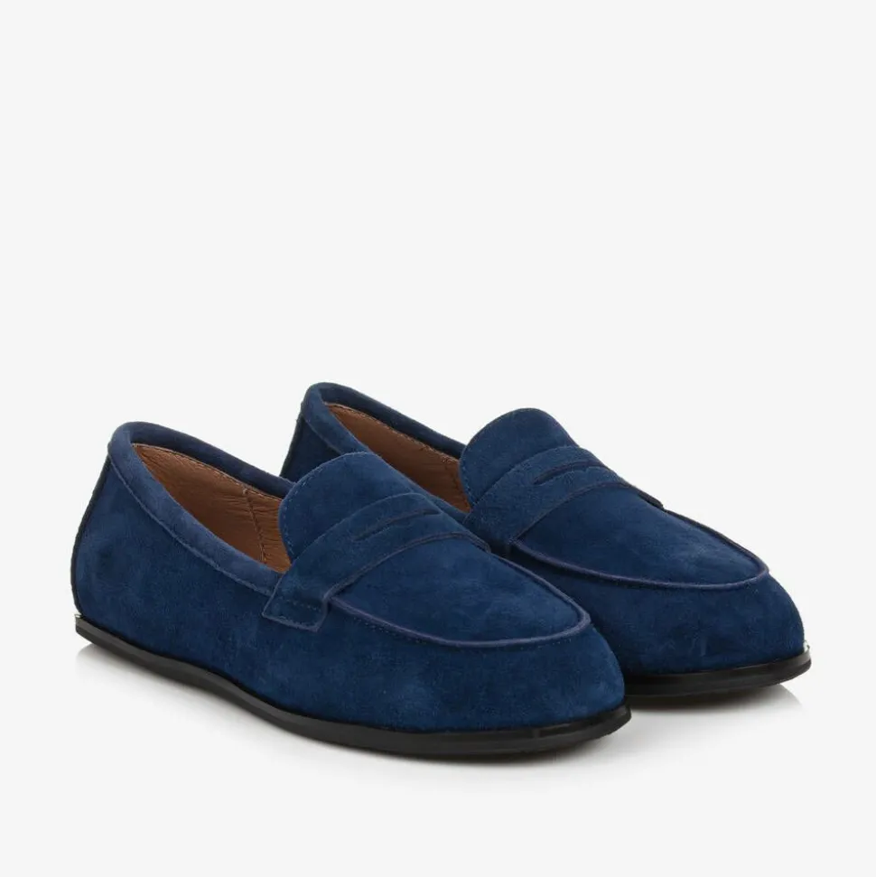 Boys Navy Blue Suede Leather Loafers