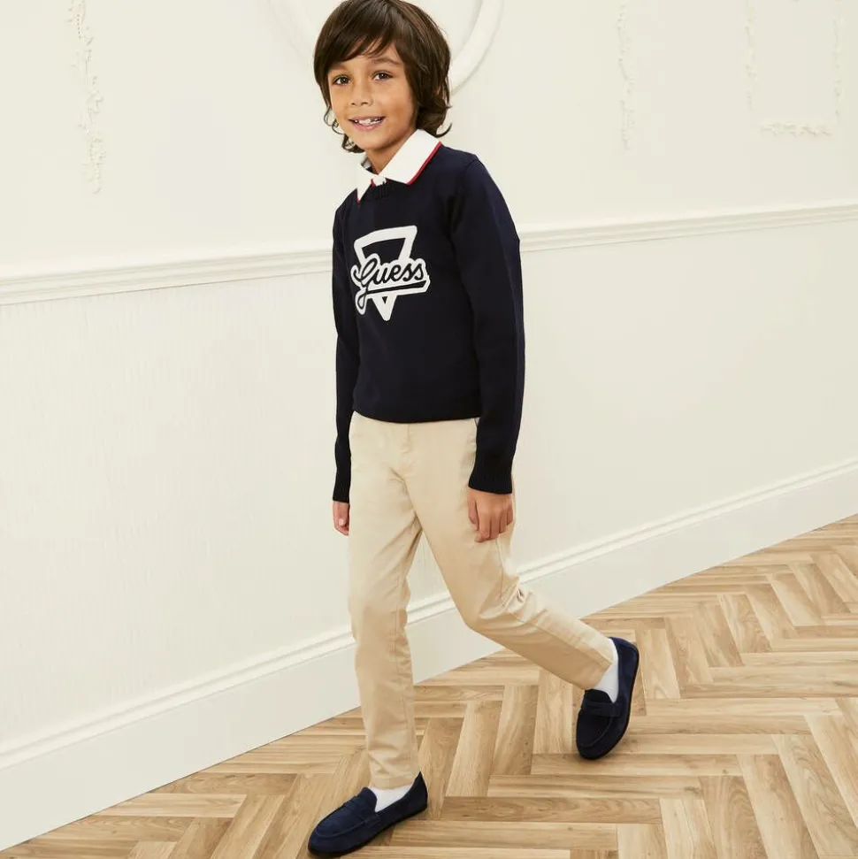 Boys Navy Blue Suede Leather Loafers