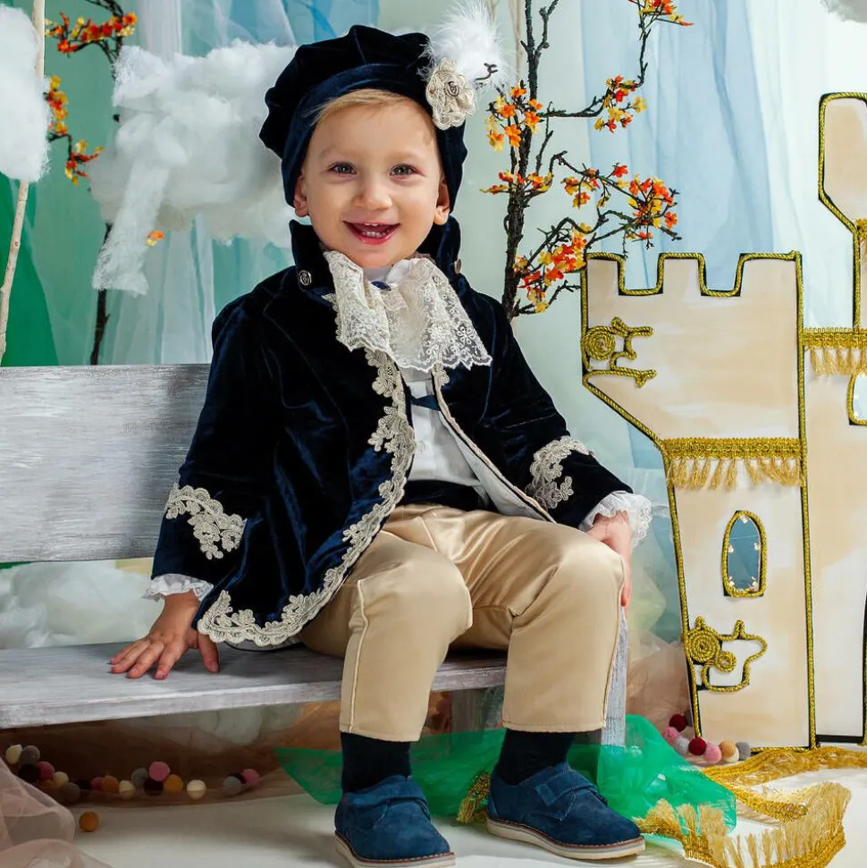 Boys Navy Blue Velvet & Satin Suit