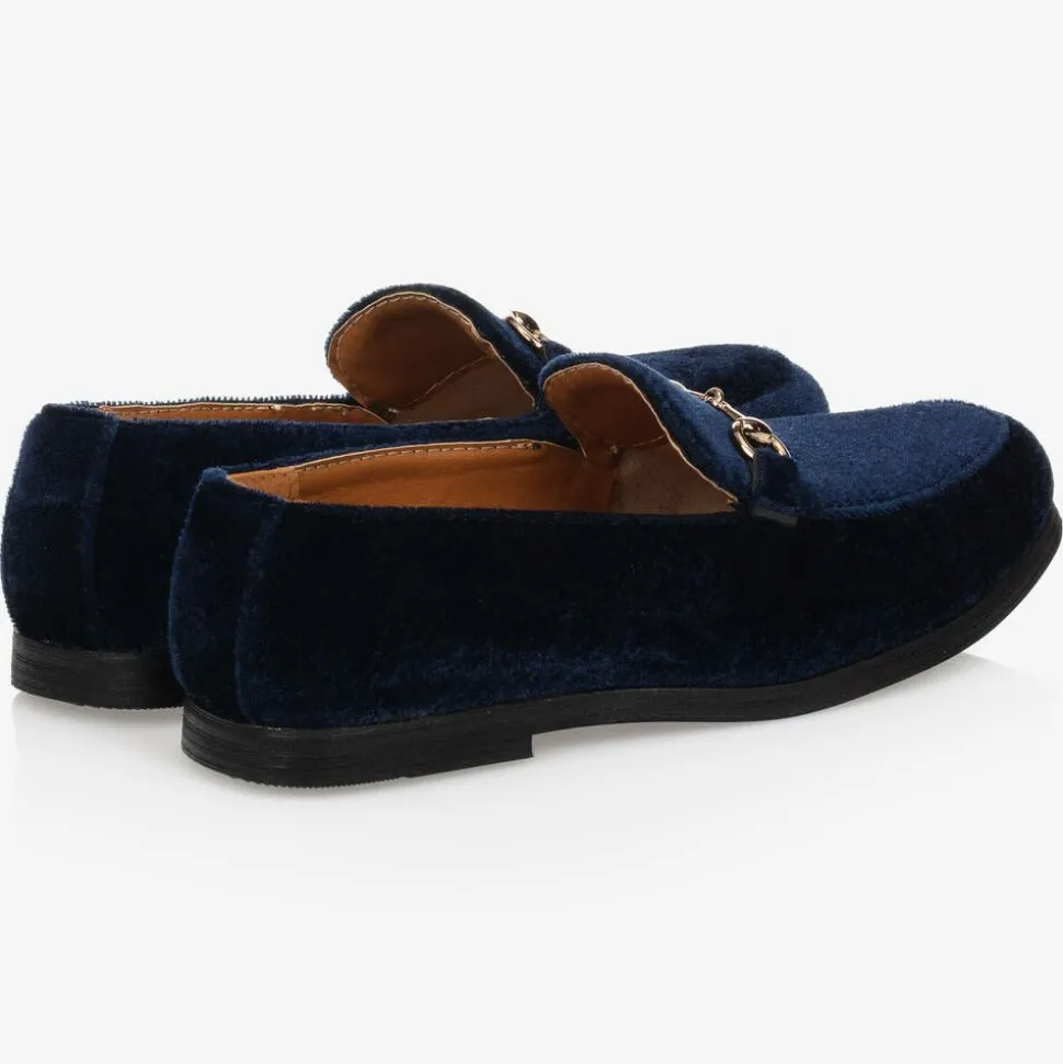 Boys Navy Blue Velvet Loafers