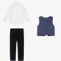 Boys Navy Blue Velvet Waistcoat Suit