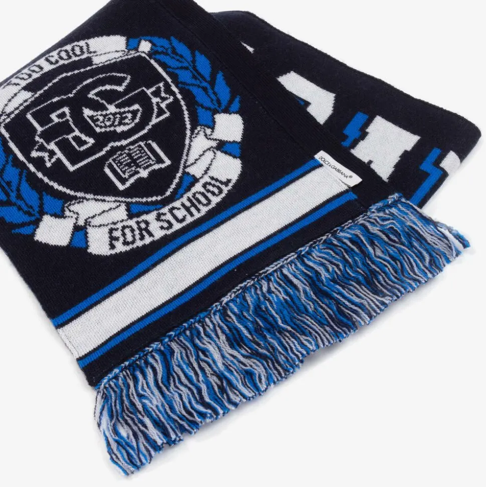 Boys Navy Blue Wool Knit Scarf