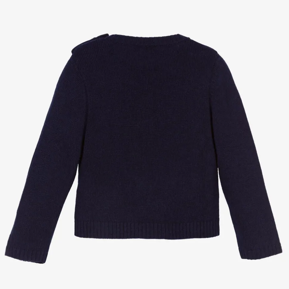 Boys Navy Blue Wool Train Sweater