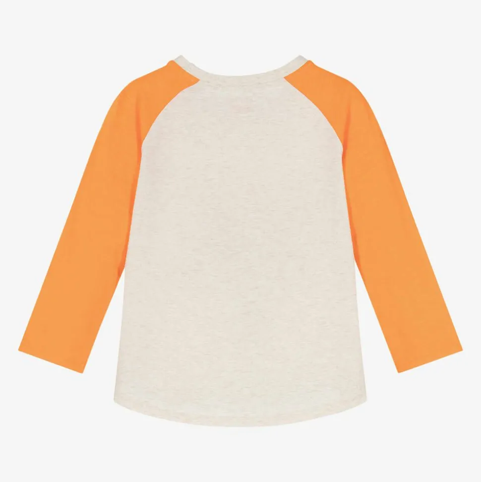 Boys Orange Cotton Dinosaur Top