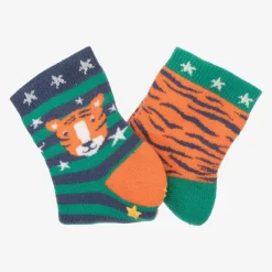 Boys Orange Cotton Slipper Socks (2 Pack)