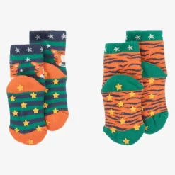 Boys Orange Cotton Slipper Socks (2 Pack)