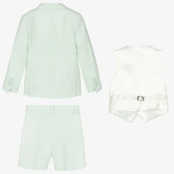 Boys Pale Green Linen & Cotton Shorts Suit