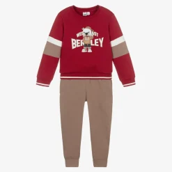 Boys Red & Beige Cotton Tracksuit