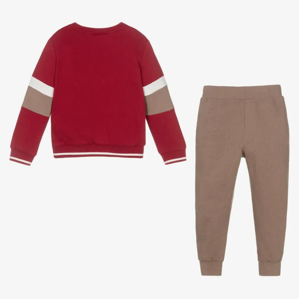 Boys Red & Beige Cotton Tracksuit