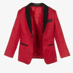 Boys Red & Black Jacquard Suit